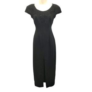 VINTAGE Marie St Claire CACHE Beaded Black‎ Maxi Formal Cocktail Sheath Dress 4
